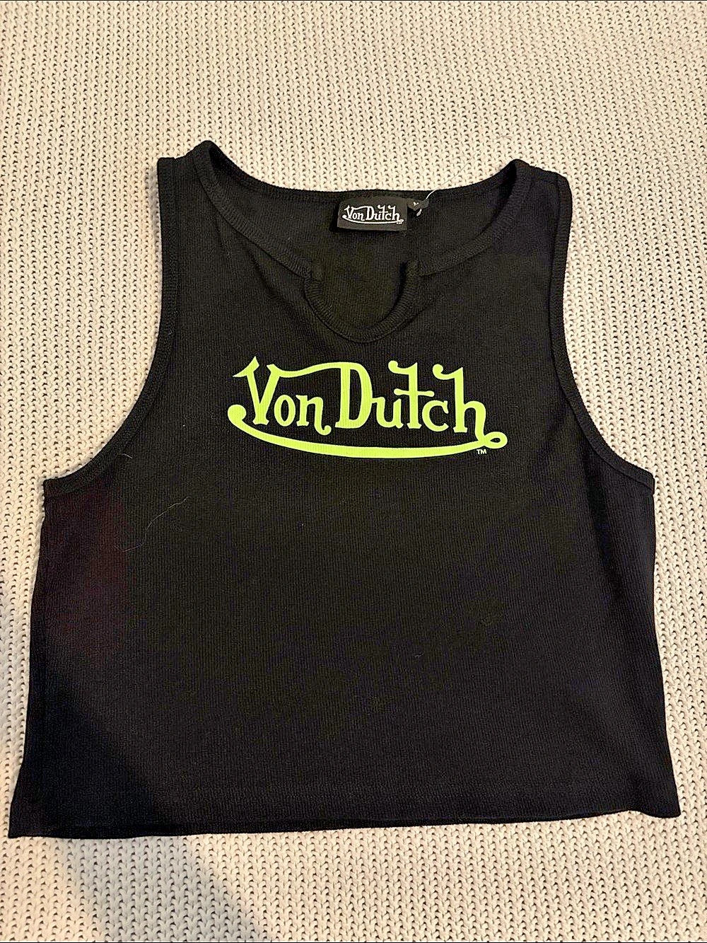 Von Dutch Ribbed Notch Neck Tank Top Black Medium